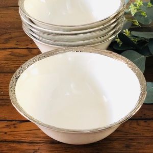 Six soup of cereal bowls with silver rims